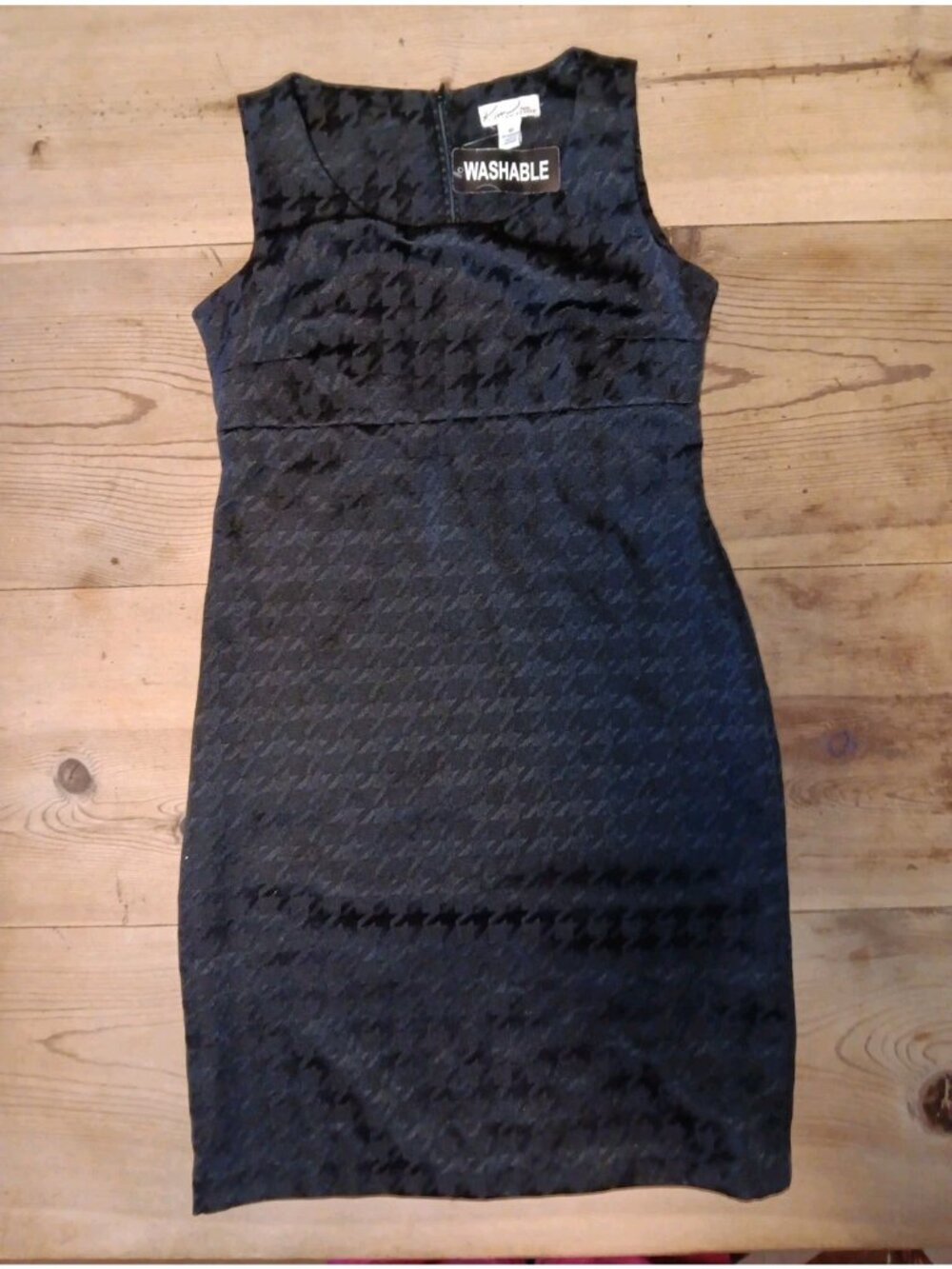 VTG Kim Rogers Womens Petite 8P Sheath Dress Black Houndstooth Office Career NWT